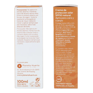 Crema de protección solar 100% mineral SPF50 Planeta Huerto 100 ml