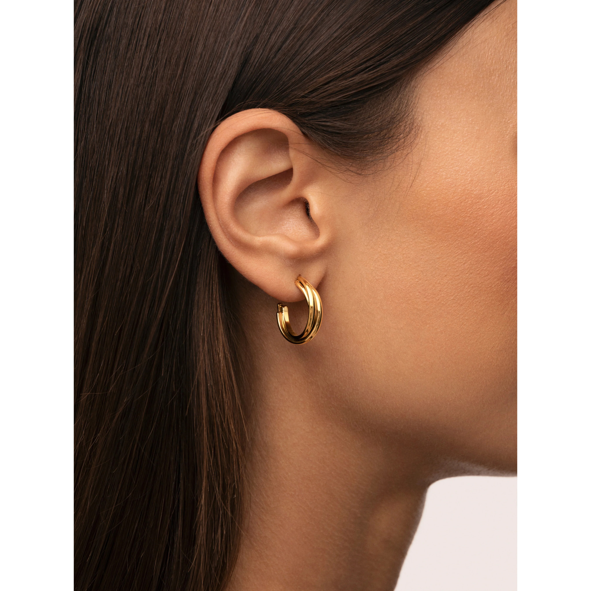 Pendientes Aro Triple Cruzado Acero Baño Oro