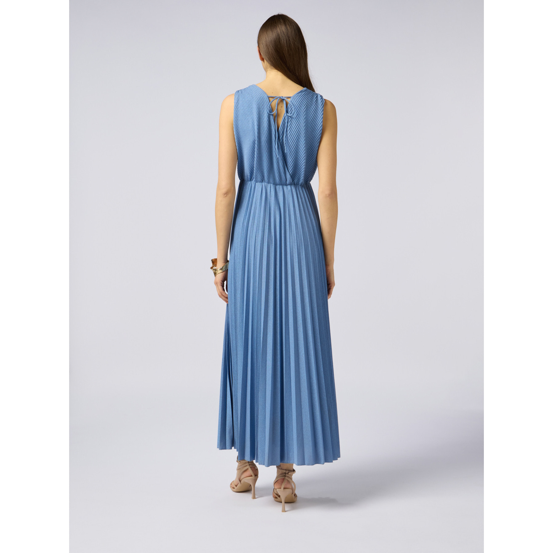 Oltre - Vestito lungo lurex plissé - Azzurro