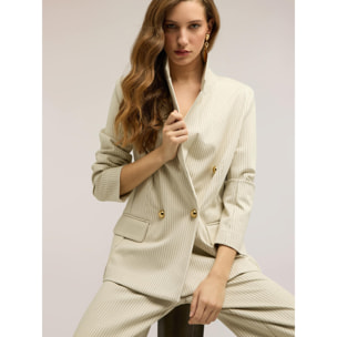 Motivi - Blazer cruzado de rayas diplomáticas en mezcla de algodón - Blanco