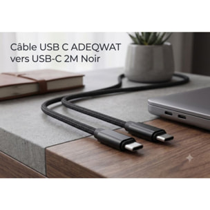 Câble USB C ADEQWAT vers USB-C 2M Noir compatible iPhone 17 16 15 Pro Max et Samsung Galaxy S25 S24 Ultra