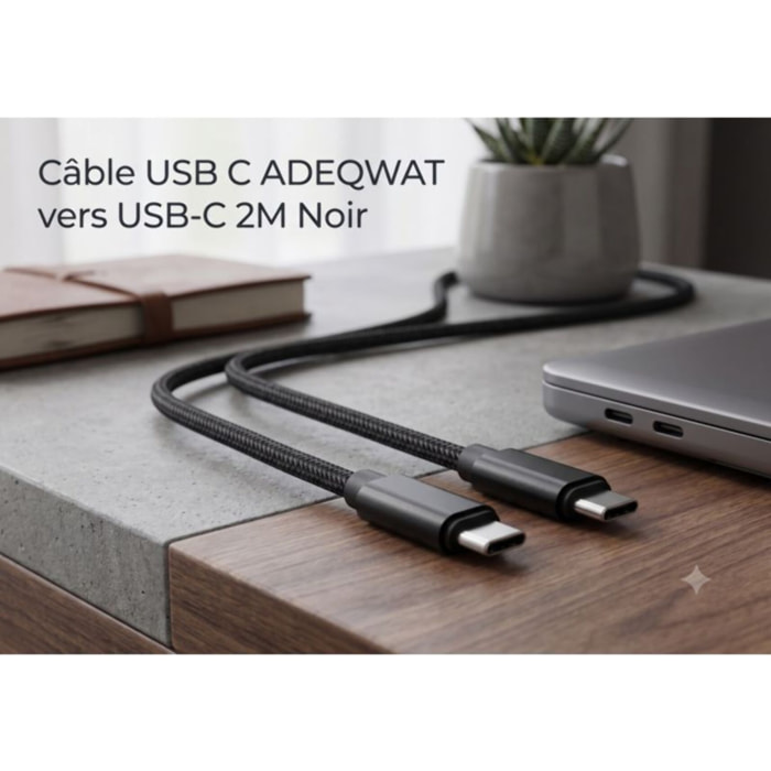 Câble USB C ADEQWAT vers USB-C 2M Noir compatible iPhone 17 16 15 Pro Max et Samsung Galaxy S25 S24 Ultra