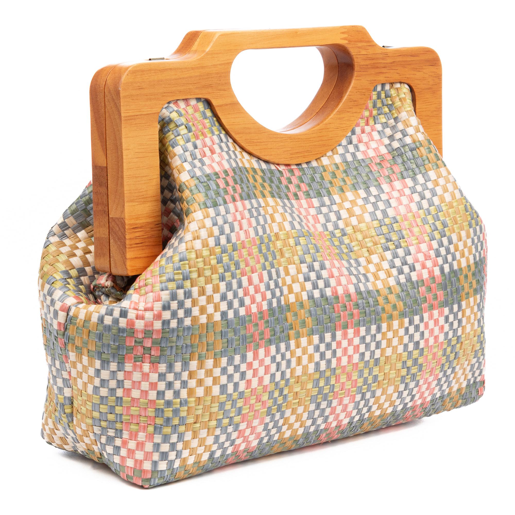 Bogna Bolso de mano Mujer. Fabricado en madera natural y rafia sintética entrelazada.