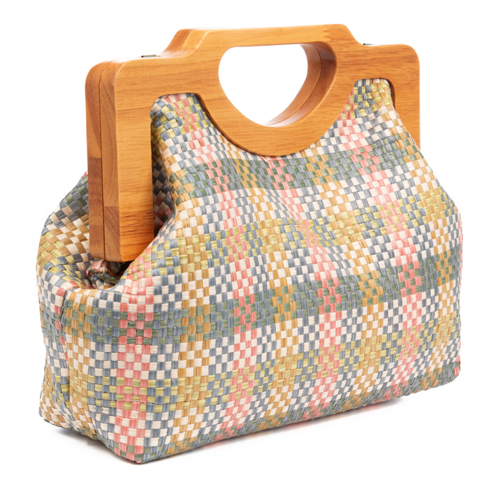 Bogna Bolso de mano Mujer. Fabricado en madera natural y rafia sintética entrelazada.