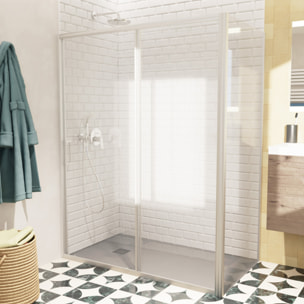 TEX BB ensemble porte coulissante/paroi 140x100cm anticalcaire avec profilés chrome brillant (TEXDBB140S100-SET)