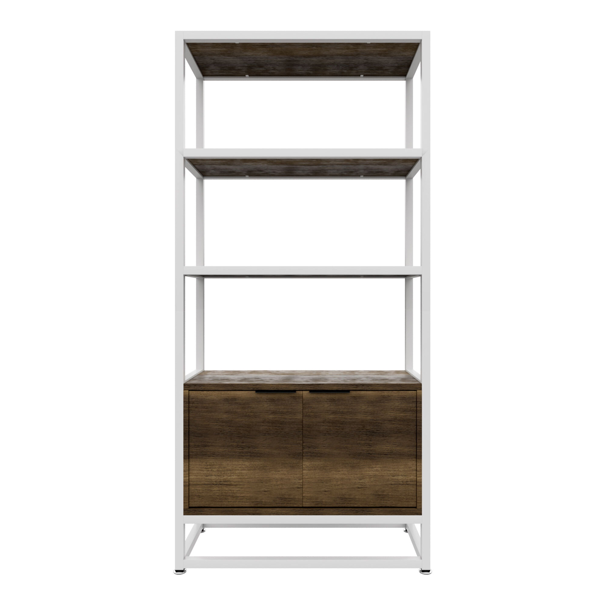 Edo - Scaffale Libreria a Muro 76x162,5x33,5 cm 3 Ripiani con Mobiletto 2 Ante in Legno Oak Struttura in Metallo Bianco