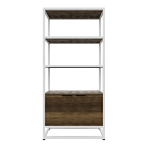 Edo - Scaffale Libreria a Muro 76x162,5x33,5 cm 3 Ripiani con Mobiletto 2 Ante in Legno Oak Struttura in Metallo Bianco
