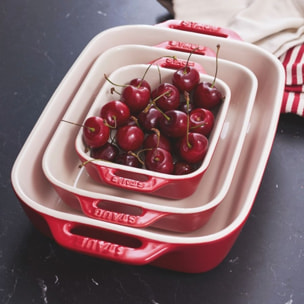 Set de Plats à Gratin, Céramique, 3 pièces (20x16 cm / 27x20 cm / 34x24 cm), Cerise
