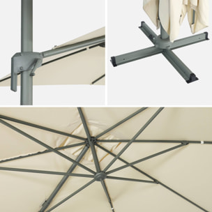 Parasol déporté rectangulaire 3x4m – Antibes – écru – parasol déporté. inclinable. rabattable et rotatif à 360°