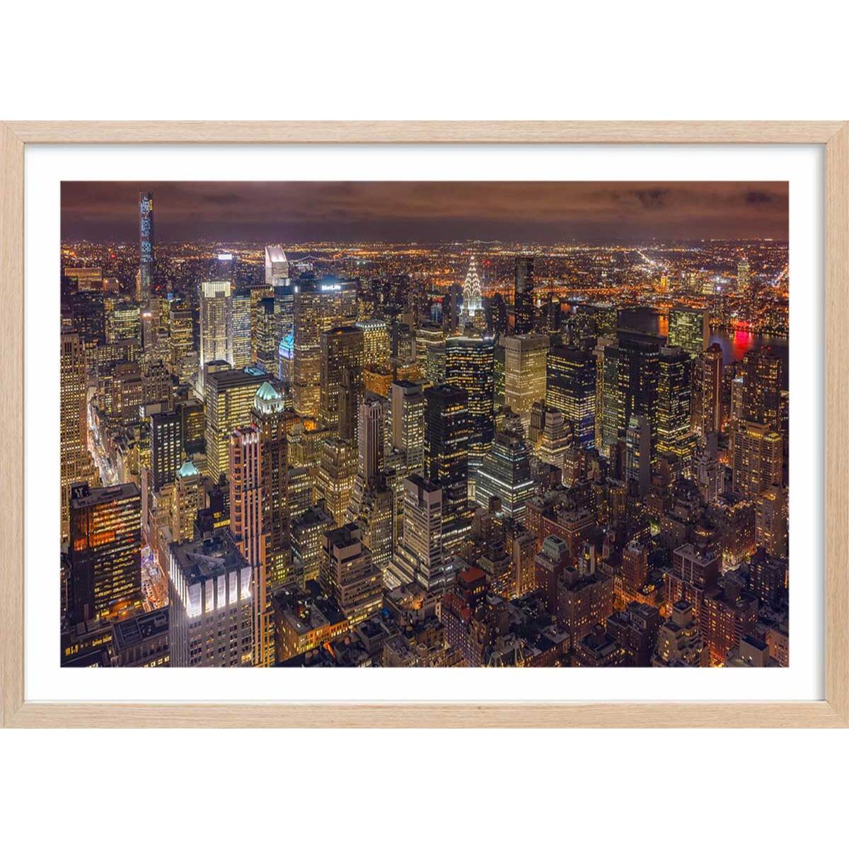 Affiche deco ""Night Life"" Affiche + cadre en bois - Chêne