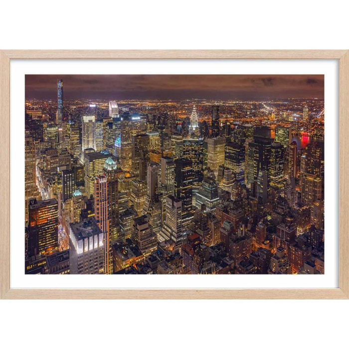Affiche deco ""Night Life"" Affiche + cadre en bois - Chêne