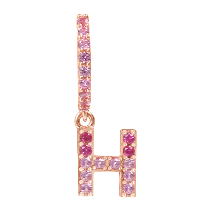 Orecchino Pendente con Lettera H in Pavé di Cubic Zirconia Rosa