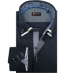 Camicia Uomo 3 Bottoni Button Down Doppio Collo Slim Satin Unito Blu