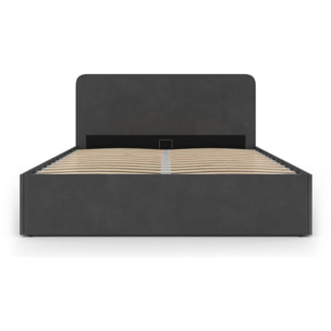 Lit coffre velours Louise avec sommier et tête de lit - Velours gris