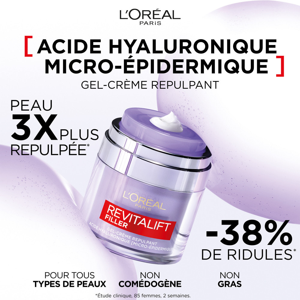 L'Oréal Paris Revitalift Filler Gel-Crème Repulpant Acide Hyaluronique, Céramides, Niacinamide & Glycérine 50 ml
