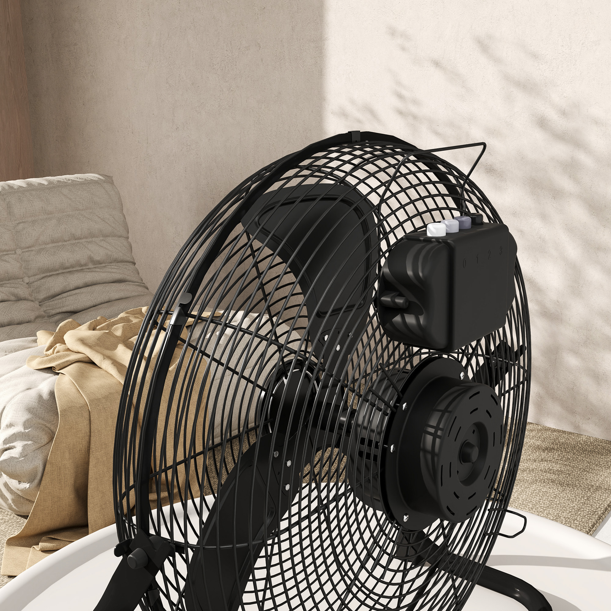 Ventilateur de table bureau design portable inclinaison réglable 3 vitesses métal noir