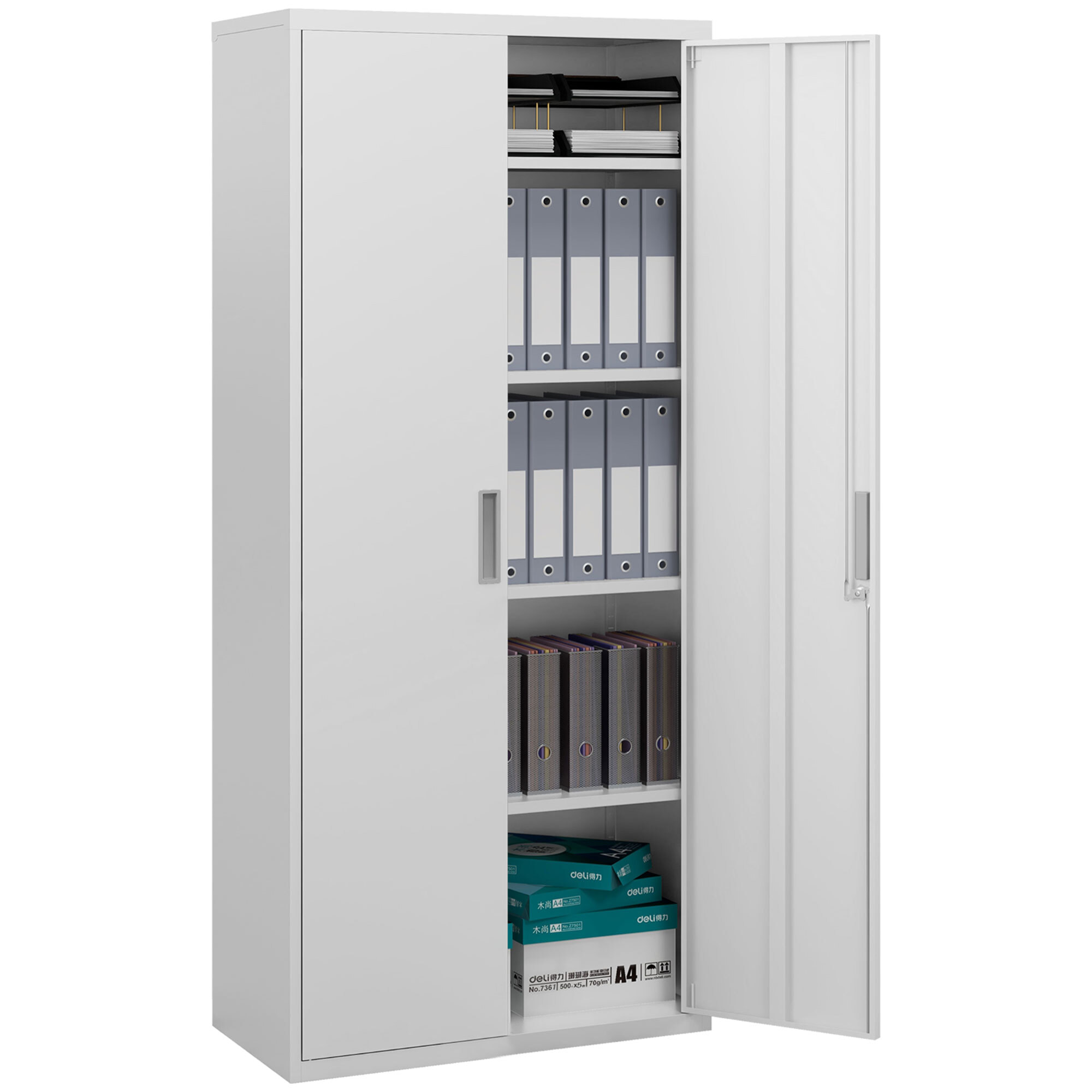 Mueble Archivador de 5 Niveles Archivador con Llave Estantes Ajustable Armario Archivador Metálico para Oficina Estudio Salón 80x40x180 cm Blanco