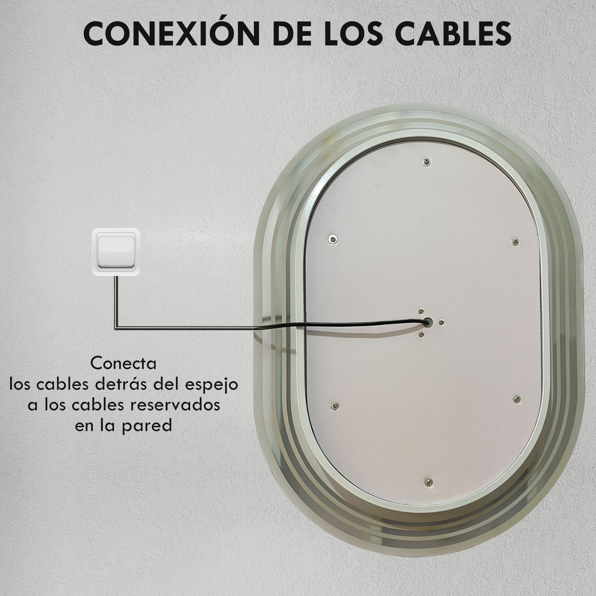 Espejo Baño con Luz, 70x50 cm, Espejo de Pared con 3 Colores de Luz, Brillo Regulable, Función Antivaho, Función de Memoria, Interruptor Táctil, IP44, Horizontal/Vertical