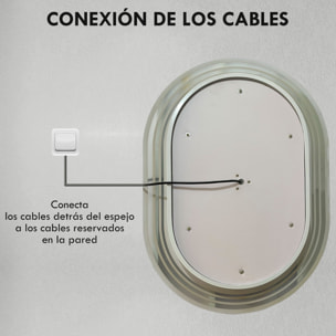 Espejo Baño con Luz, 70x50 cm, Espejo de Pared con 3 Colores de Luz, Brillo Regulable, Función Antivaho, Función de Memoria, Interruptor Táctil, IP44, Horizontal/Vertical