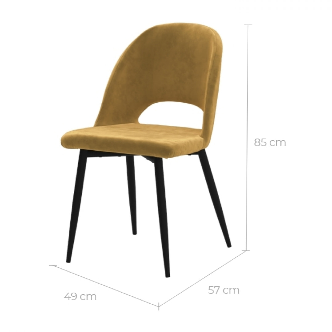 Lot de 2 chaises en velours jaune et pieds en métal noir - Pénélope