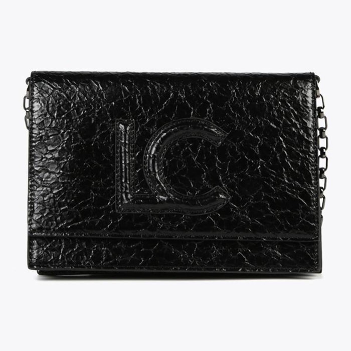 Borsa a tracolla piatta con patta in effetto pelle lucida