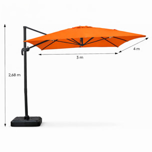 Parasol rectangulaire 3x4m déporté rotatif orange en aluminium NAVIA