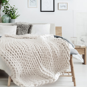 Plaid - HOME DECO FACTORY - Grosse Maille - Chunky - Beige