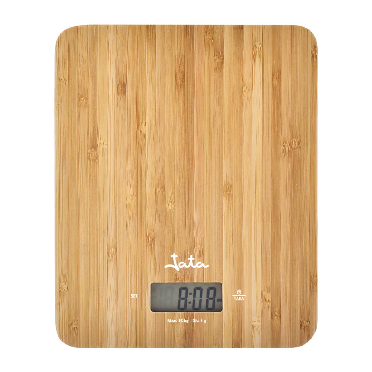 Báscula de cocina JATA 720 hasta 15 kg. De Bambú. Alta precisión. Con visor LCD