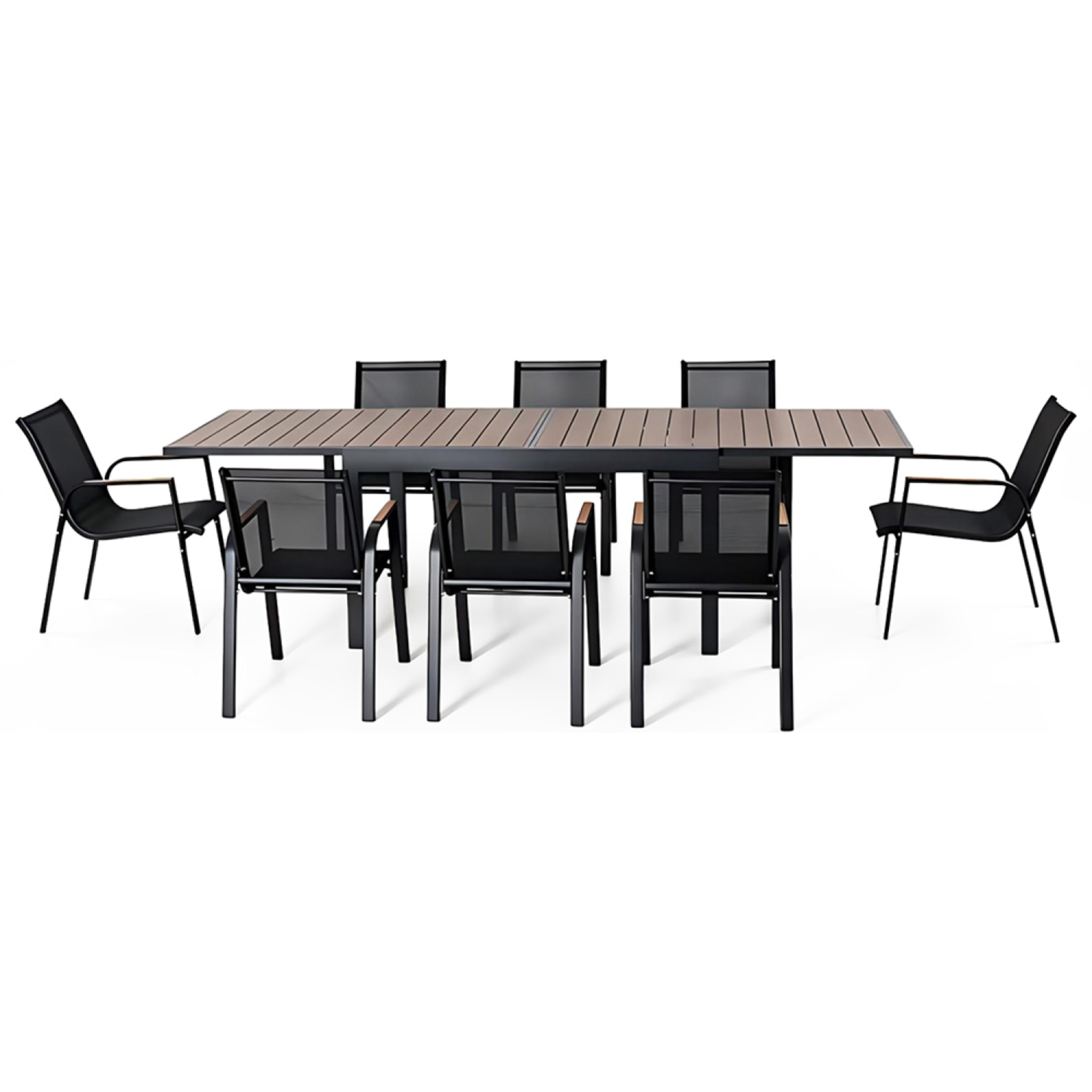Salon de jardin 8 places avec table extensible 270cm en aluminium et bois BOHOL