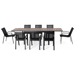 Salon de jardin 8 places avec table extensible 270cm en aluminium et bois BOHOL