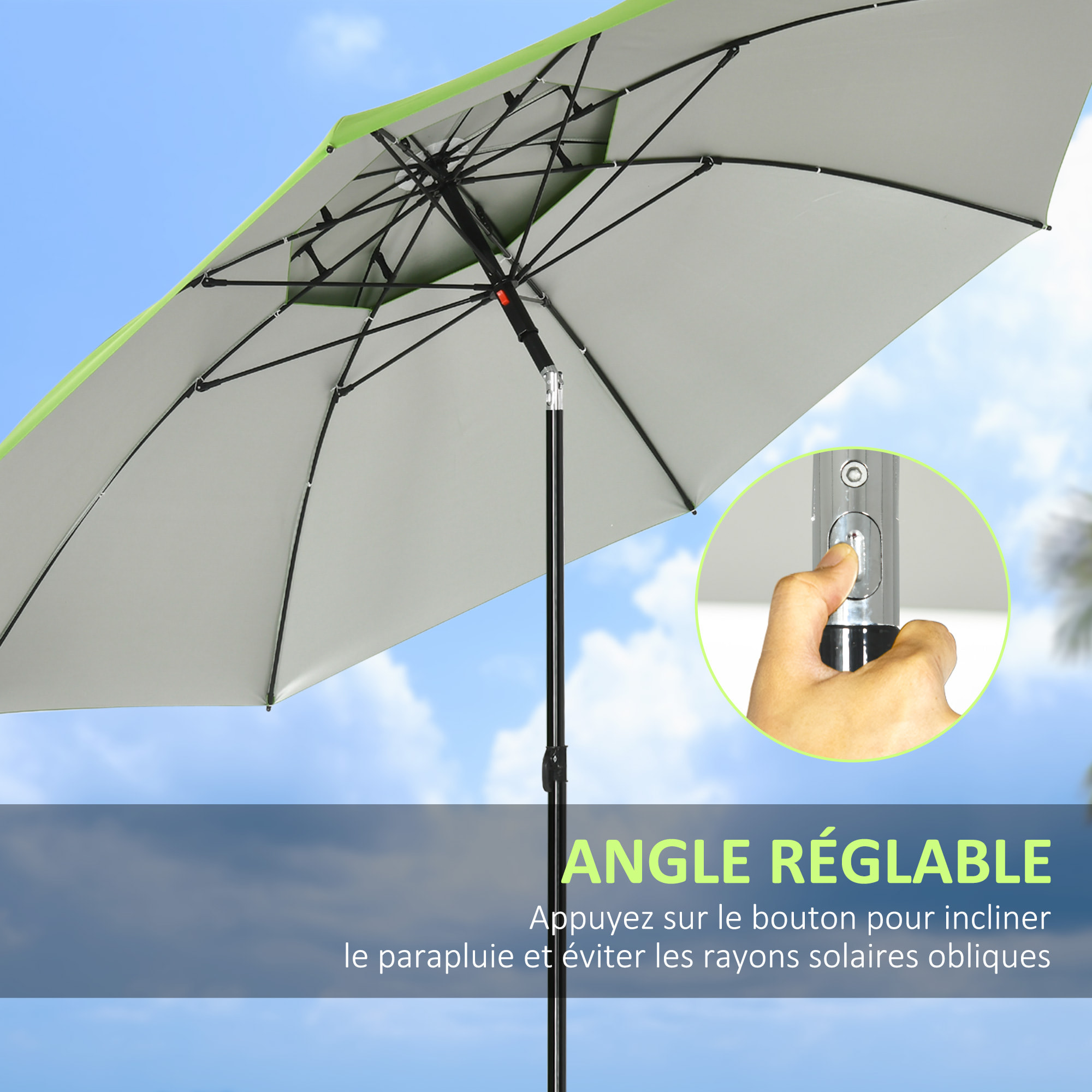 Parasol de plage Ø185 cm – Inclinable – Sac de transport inclus