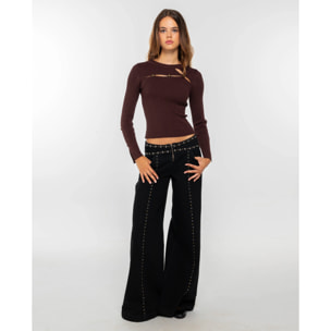 Pantalón vaquero ancho de tiro medio de mujer