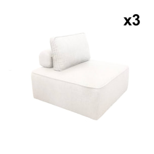 Lot de 3 chauffeuses pour canapé modulable tissu bouclette crème 1 place Bao. L 90 x P 90 x H 74cm