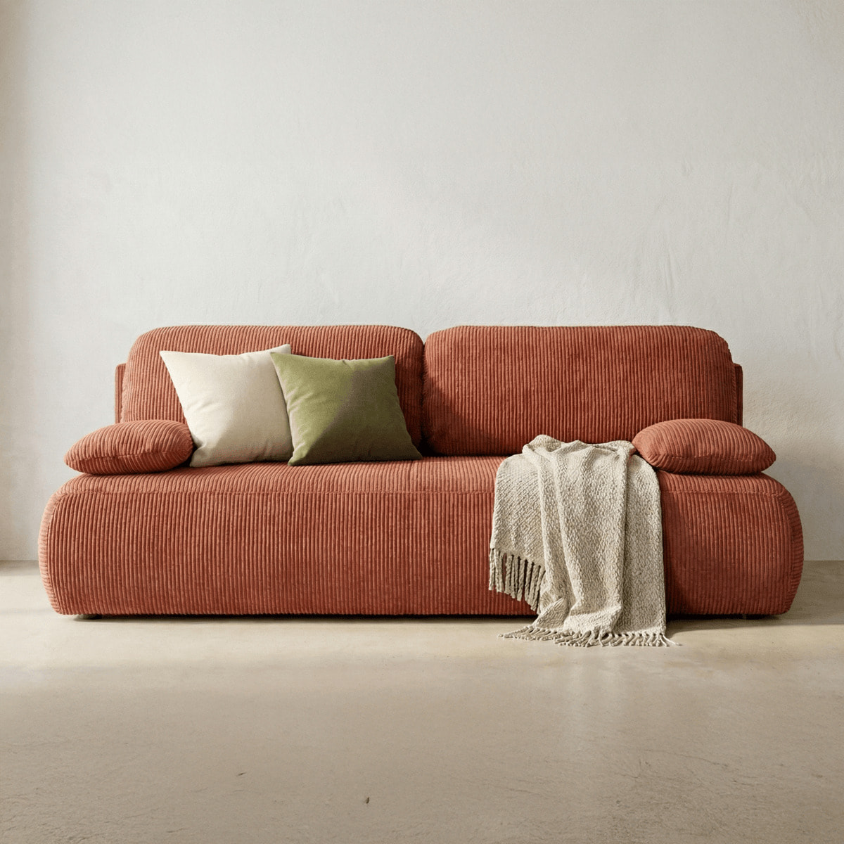 Canapé convertible 3 places avec coffre en velours côtelé - GEMMA