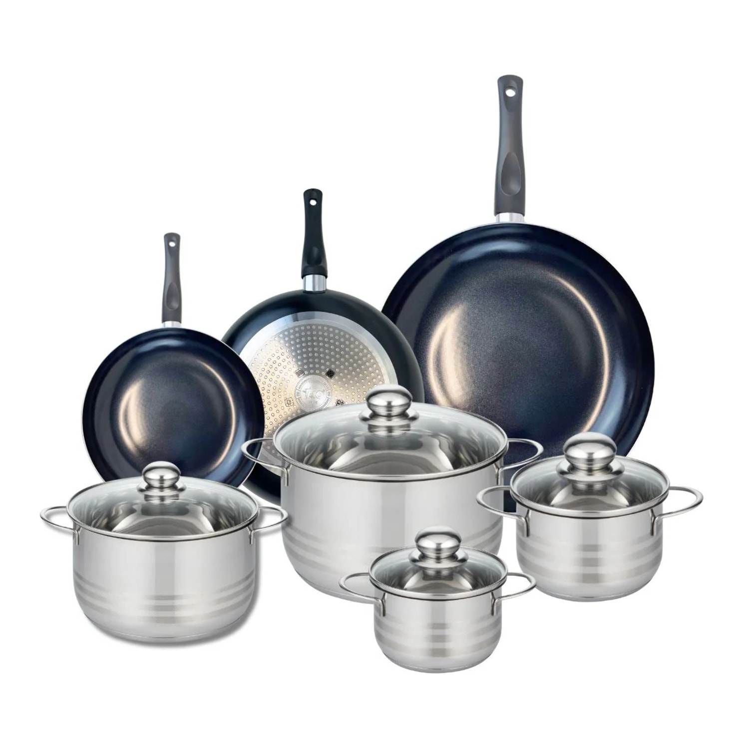 Ensemble de 3 Poêles de cuisson 20, 24 et 32 cm et 4 faitouts 12, 16, 20 et 24 cm Elo Prima Brillant