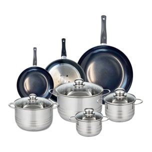 Ensemble de 3 Poêles de cuisson 20, 24 et 32 cm et 4 faitouts 12, 16, 20 et 24 cm Elo Prima Brillant