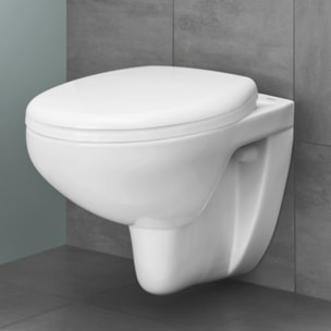 Pack WC Bati-support Geberit Duofix + Cuvette suspendue Grohe Bau Ceramic + Abattant declipsable + Plaque blanche (BauClassicGeb