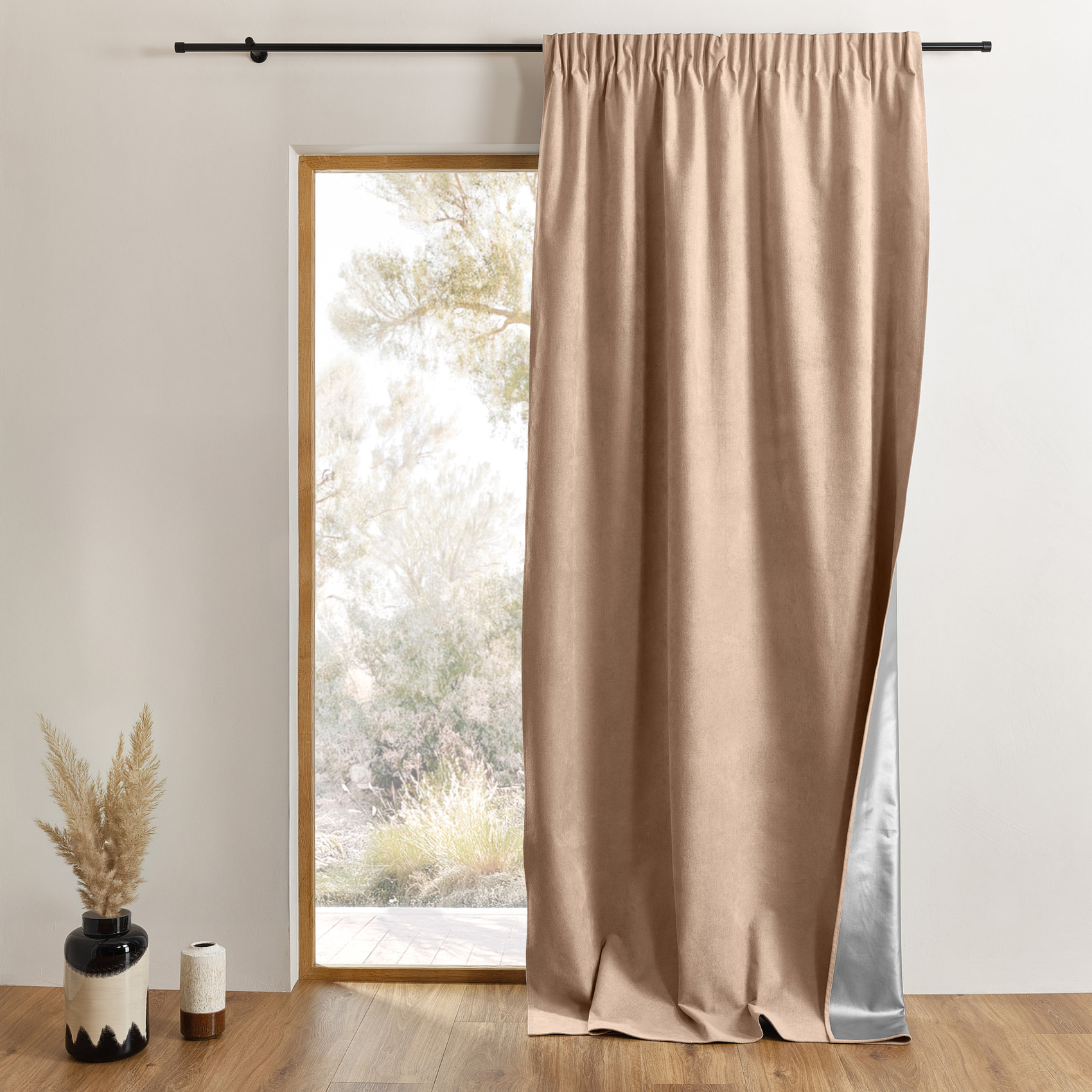 Rideau thermique accroche 3 en 1 occultant et réflecteur de chaleur - Beige