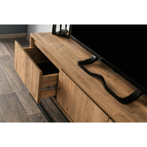 Mobile porta TV Dpinat, Credenza da soggiorno, Armadio basso per TV, Base parete attrezzata, 140x40h50 cm, Quercia e Nero