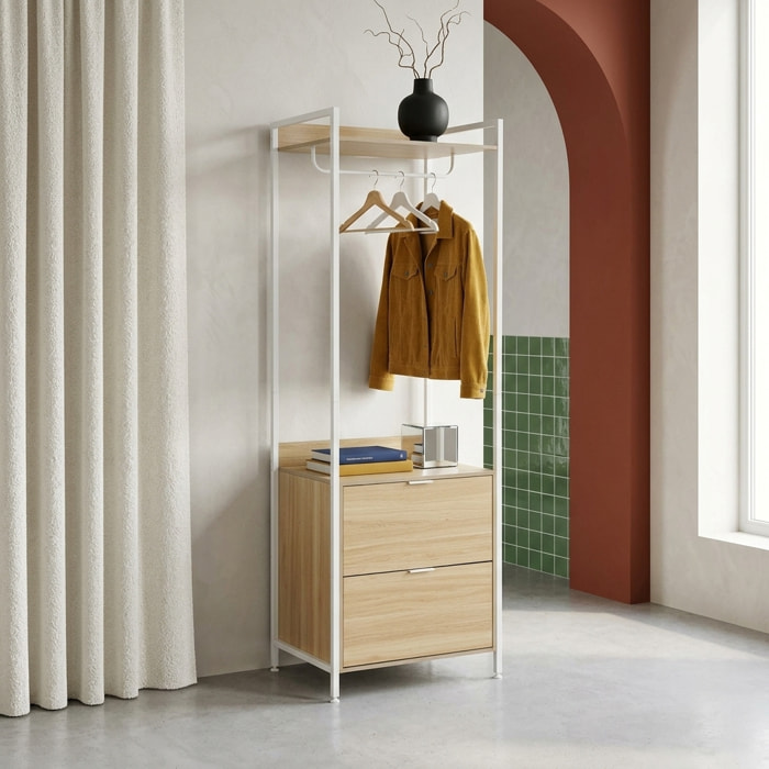 Module dressing décor bois et métal 1 penderie 2 tiroirs et 1 étagère CLEVER