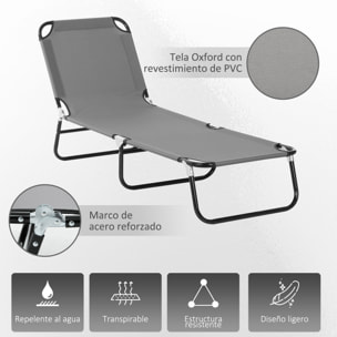 Tumbona Plegable Reclinable con Ángulo Ajustable de 5 Posiciones para Jardín Exterior Piscina Terraza Camping Carga 120 kg 188x56x28 cm Gris