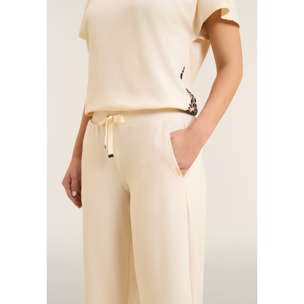 Pantaloni cropped wide leg con dettaglio animalier