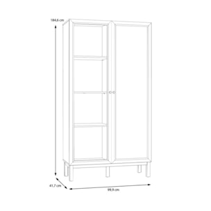 Armoirette décor chêne et gris clair vitrée 185 cm 2 portes - PENNY