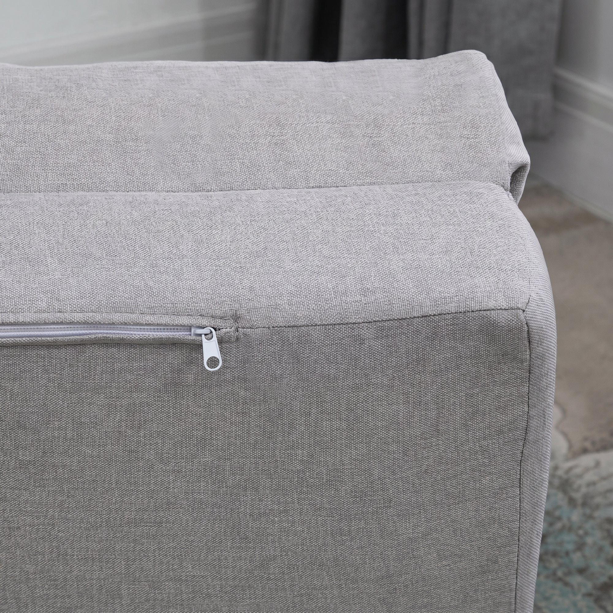 HOMCOM Sofá Cama Individual Plegable 3 en 1, Sofá Cama, Tapizado en Lino, con Respaldo Ajustable 5 Posiciones, Almohadas, Marco Metálico, para Dormitorio, Salón, Gris Claro