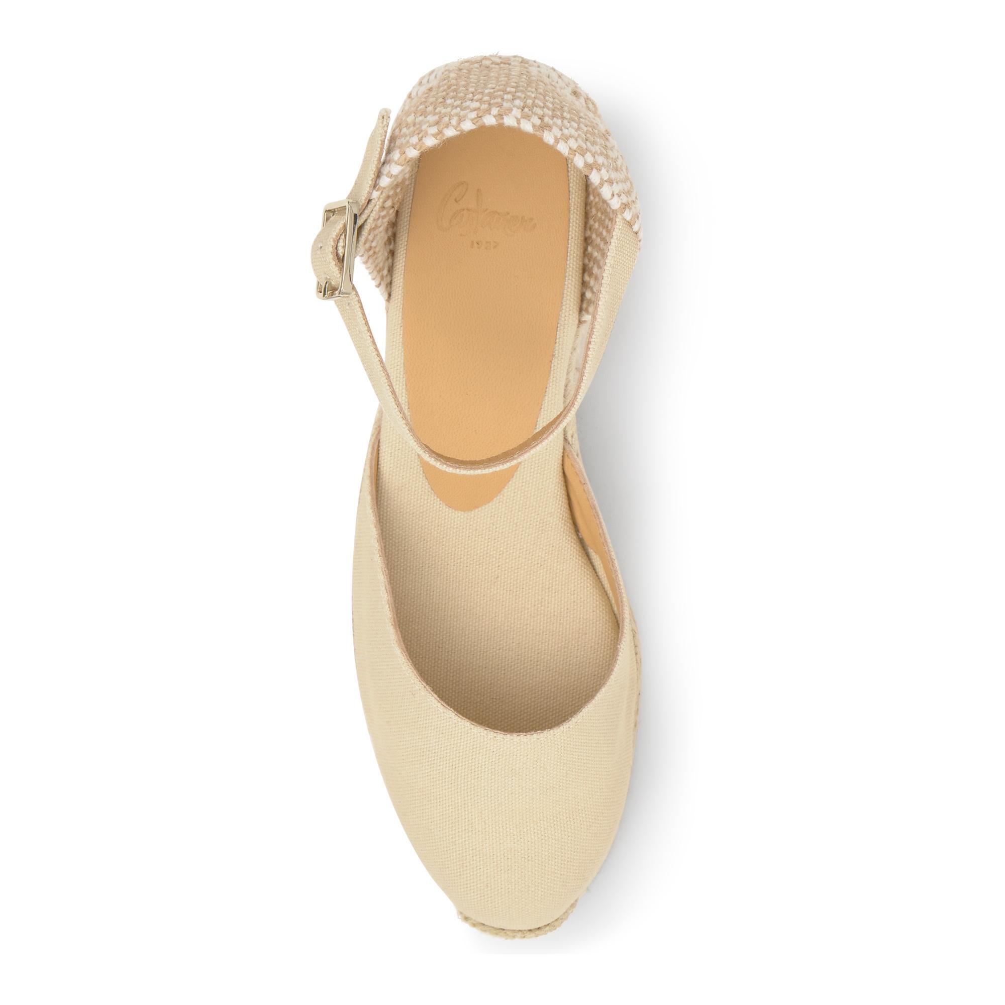 Alpargata de cuña 3 cm en lona de algodón con pulsera y hebilla