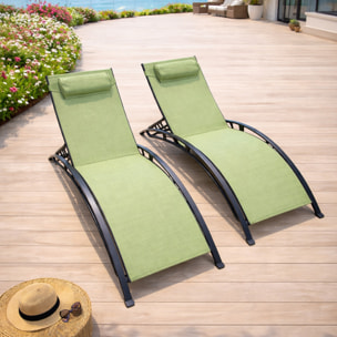 Lot de 2 transats ajustables gris et kaki MEDAN