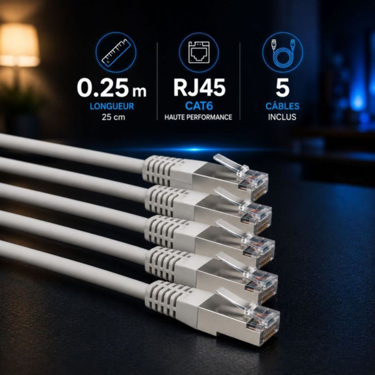 Câble Ethernet ESSENTIELB RJ45 0.25M PACK x5
