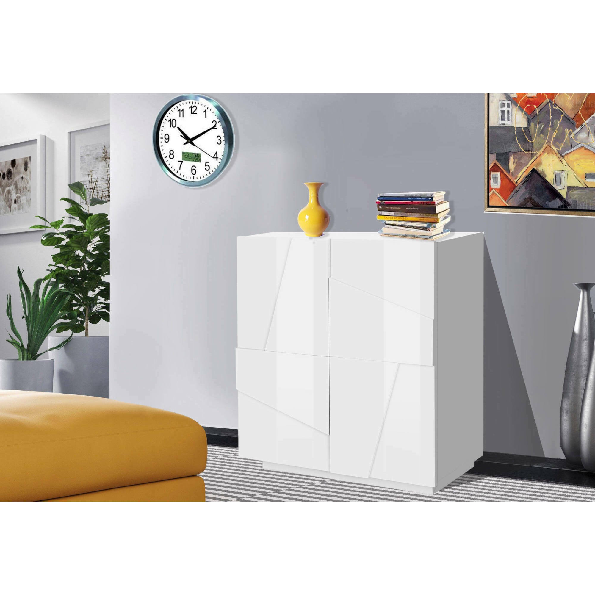 Credenza moderna a 2 ante, Made in Italy, Madia da cucina, Buffet di design da soggiorno, cm 81x44h86, colore Bianco lucido