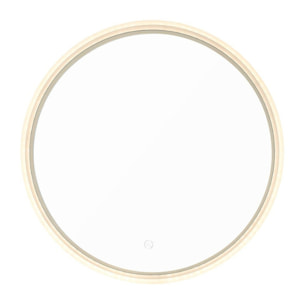 Miroir mural rond de 60 cm, avec éclairage LED et capteur, bord transparent lumineux, mémoire réglages (SATZFULED60)