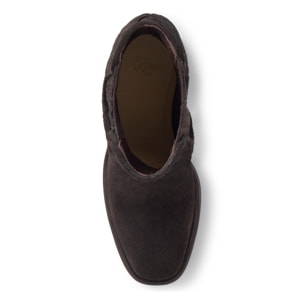 Botín de tacón Blanche en serraje con detalle intrecciato y cierre elástico